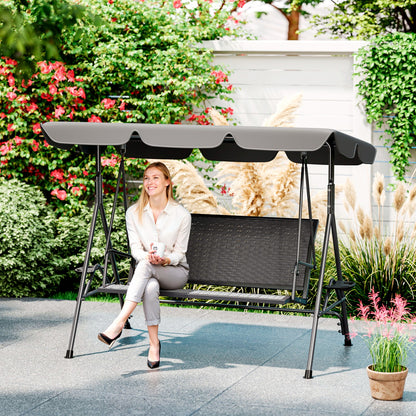 3-Seat Patio Swing Chair, Outdoor Canopy Swing Glider with Adjustable Shade, Grey - Grey