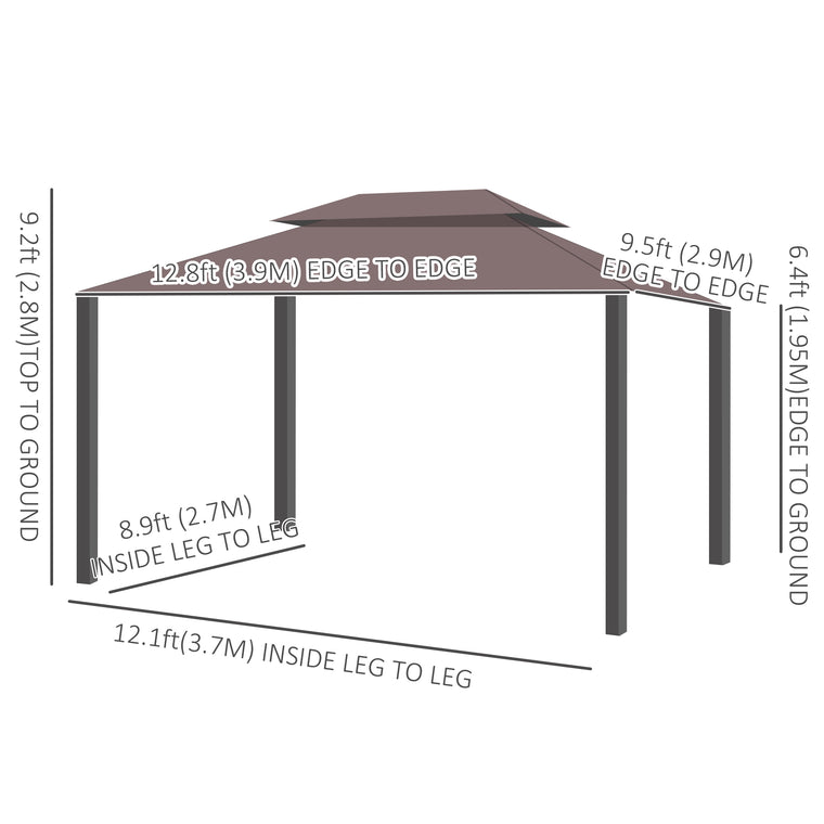 10' x 13' Coffee Aluminum Gazebo with Netting & Curtains