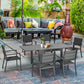 Patio Dining Set for 6, Aluminum Expandable Outdoor Table and 6 Stackable Chairs with Padded Back, Mesh Seat, Black