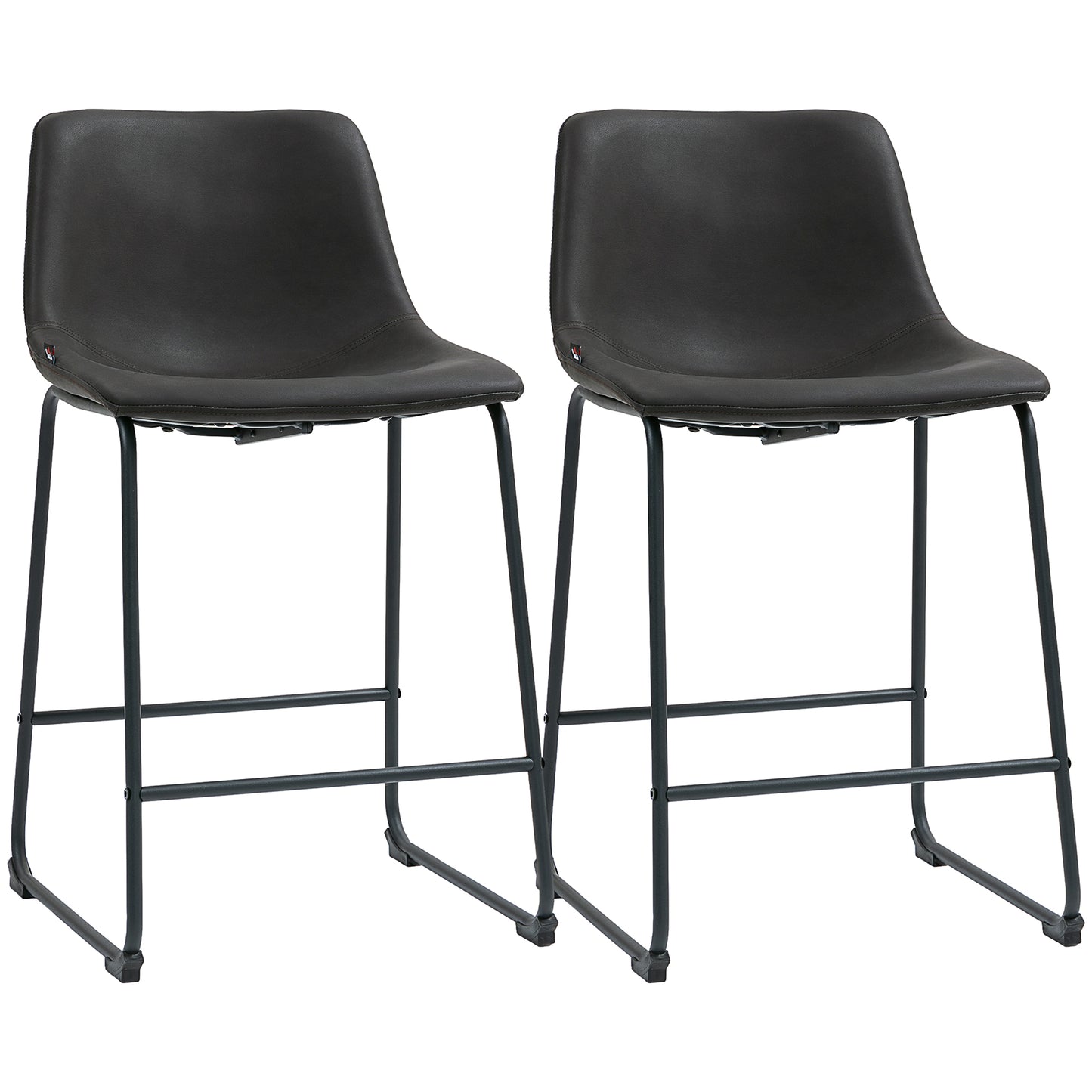 Counter Height Bar Stools Set of 2, Vintage PU Leather Bar Chairs, Kitchen Stool with Footrest, Dark Brown