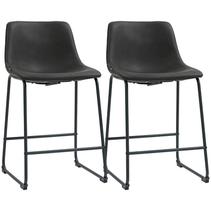 Counter-Height PU Leather Bar Stools Set of 2 - Dark Brown