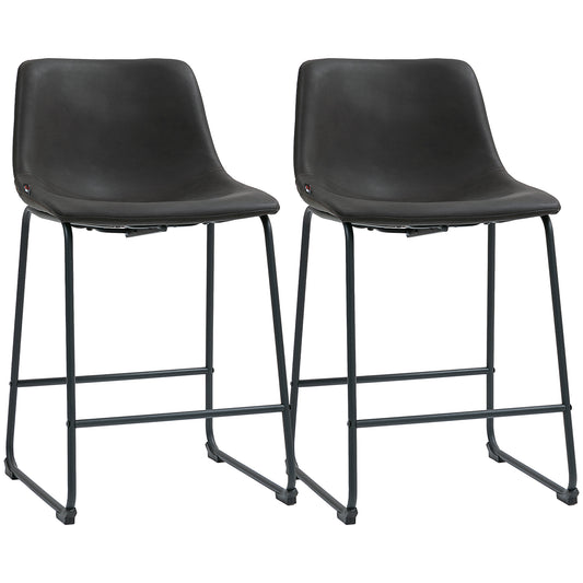 Counter-Height PU Leather Bar Stools Set of 2 - Dark Brown