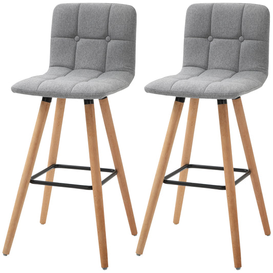 38" Upholstered Bar Stools Set of 2 with Wood Legs - Grey