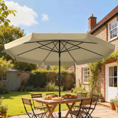 10ft Khaki Market Table Umbrella with Push Button Tilt
