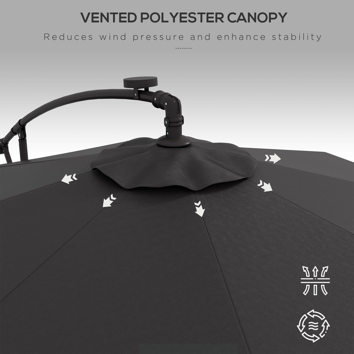 9.5' Dark Grey Offset Parasol with Solar LED Lights