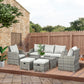 6 Pieces Patio Furniture Set, Conversation Set Wicker Sectional Set Cushioned Outdoor Rattan 3-Seat Sofa, 2 Adjustable Recliners, 2 Footstools & Table Set for Lawn Garden Backyard, Light Grey