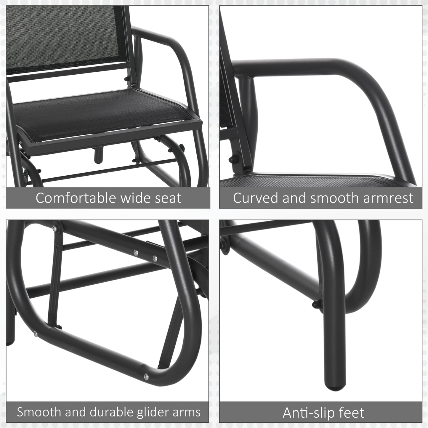 Patio Glider Set of 2 Outdoor Glider Chair with Breathable Mesh Seat & Backrest, Armrests and Metal Frame, Black