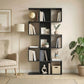 5-Tier Bookshelf, S Shaped Geometric Bookcase with 15 Compartments, Black Wood Grain