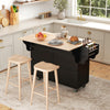 Kitchen Island with Storage, Rolling Kitchen Island with Drop Leaf, Rubber Wood Top and Adjustable Shelves, Black