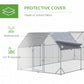 Chicken Run Outdoor, Galvanized Large Metal Chicken Coop Cage, Walk-in Enclosure Poultry Hen Run House Playpen Rabbit Hutch with Flat Roof, Cover
