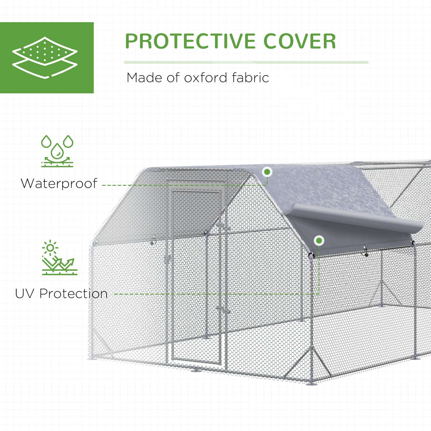 Chicken Run Outdoor, Galvanized Large Metal Chicken Coop Cage, Walk-in Enclosure Poultry Hen Run House Playpen Rabbit Hutch with Flat Roof, Cover