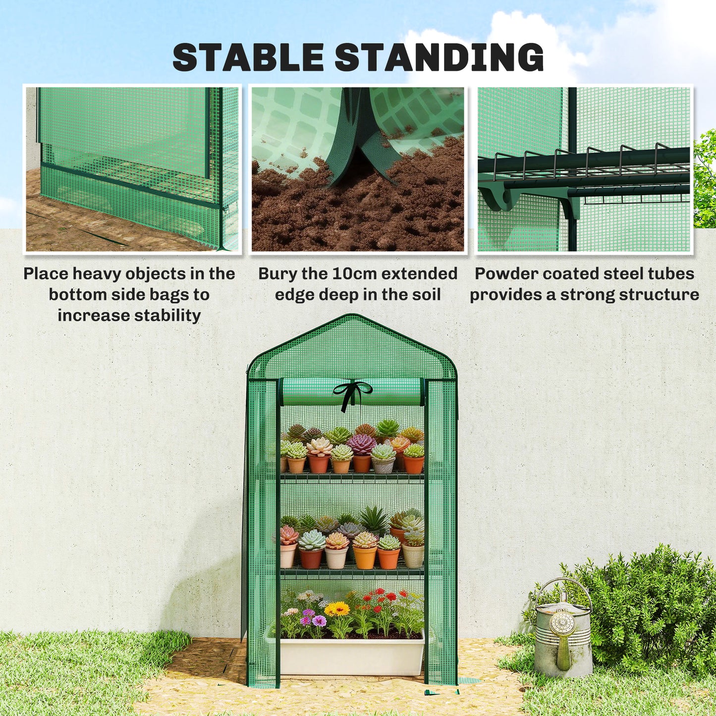 Mini Greenhouse with Screen Roof, Portable Small Greenhouse with Roll-Up Zipper Door