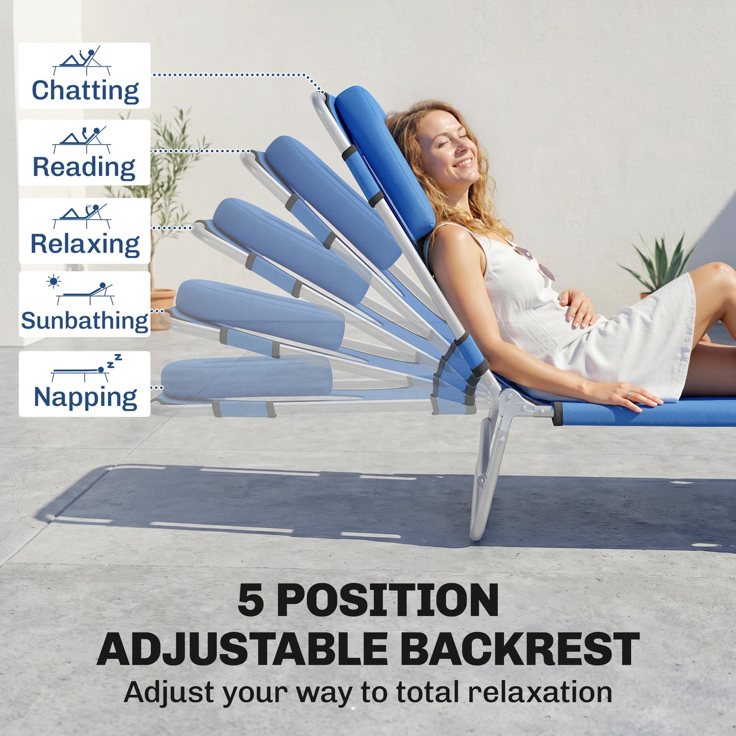 Folding Lounge Chair Outdoor, Tanning Chair with Face Hole Arm Slots, Beach Chaise Lounger with Pillow, 5-Position Adjustable Portable Sun Lounger Bed for Pool, Black