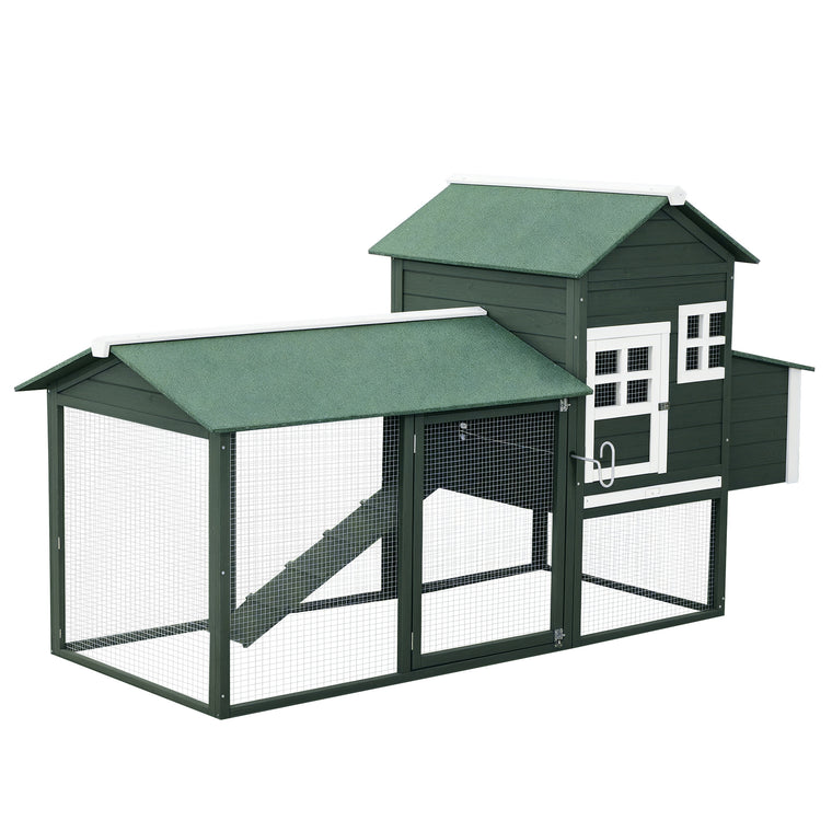 84" Green Wooden Chicken Coop with Nesting Box & Run
