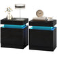 Nightstand Set of 2, End Side Tables with LED Lights, Bedside Tables with 2 Drawers, for Bedroom, Black