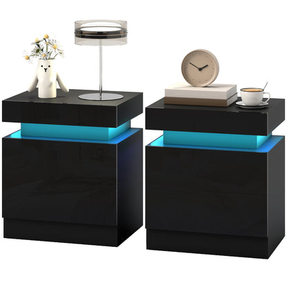 LED Nightstand Set of 2 with 2 Drawers - Black