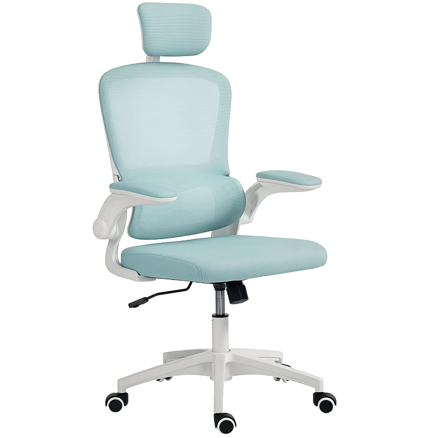 Ergonomic Mesh Office Chair, High Back Desk Chair with Rotatable Headrest, Flip-Up Armrests, Lumbar Support, Light Green