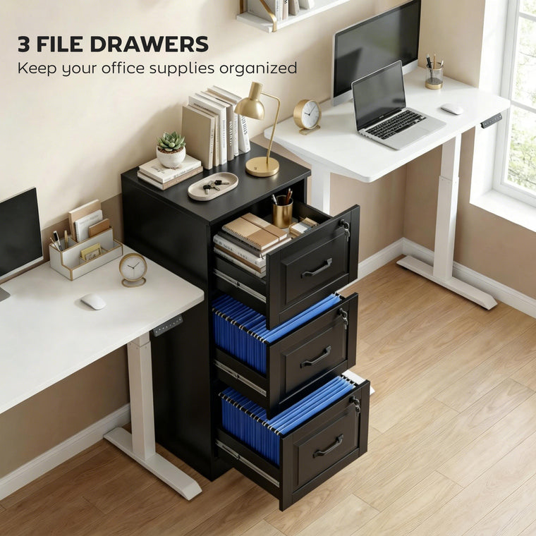 3-Drawer Vertical Filing Cabinet with Lock