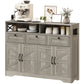 Sideboard, Buffet Cabinet with 4 Barn Doors and 3 Drawers, Coffee Bar Cabinet with Adjustable Shelves, Grey