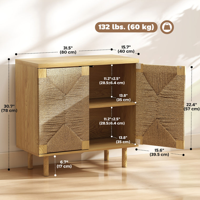 Handwoven Rope Accent Sideboard Cabinet - Oak
