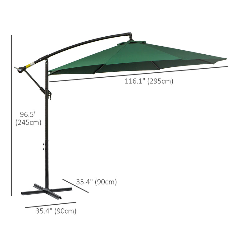 9.7ft Green Offset Cantilever Umbrella with 8 Ribs
