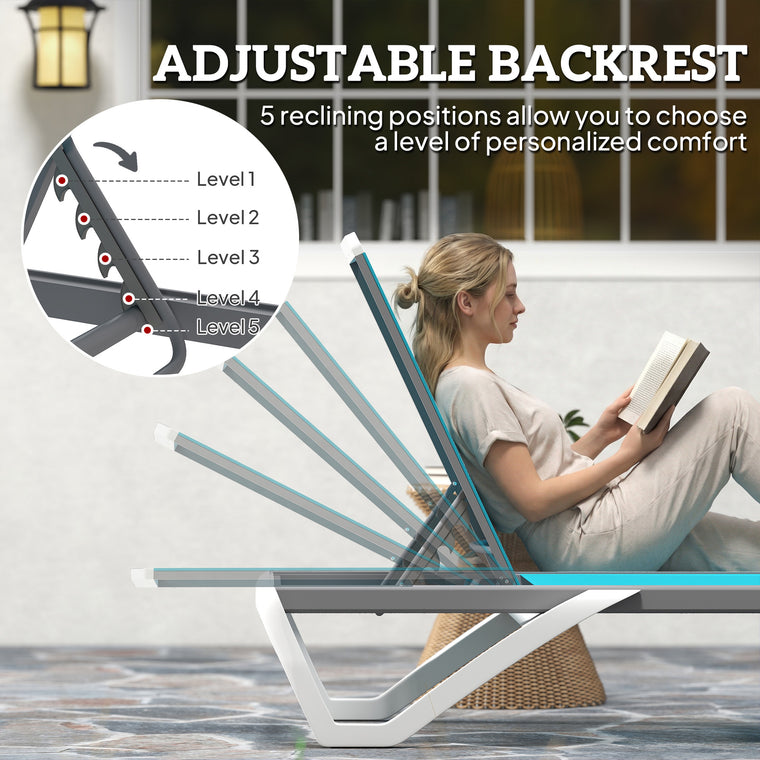 Aluminum Chaise Lounge with 5-Level Back and Wheels