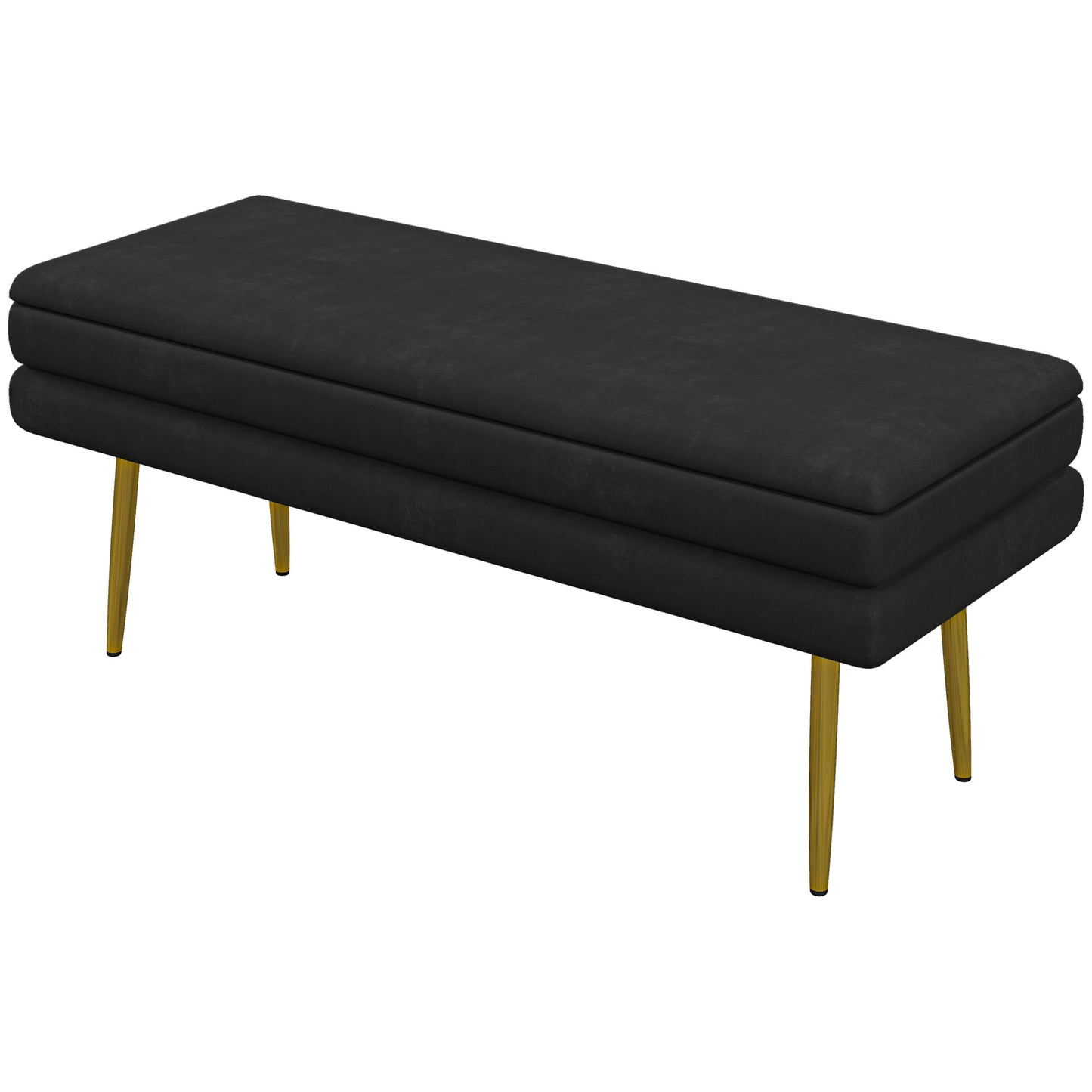 39" Storage Ottoman, Velvet End of Bed Bench with Steel Legs, Foot Stool with Storage for Bedroom, Living Room, Black