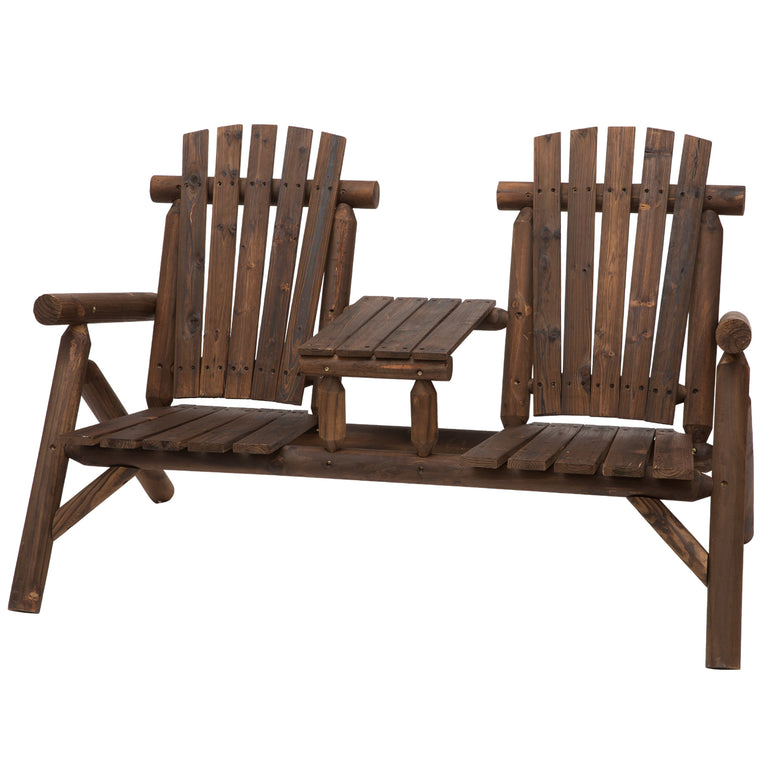 Carbonized Wood Adirondack Bench with Coffee Table