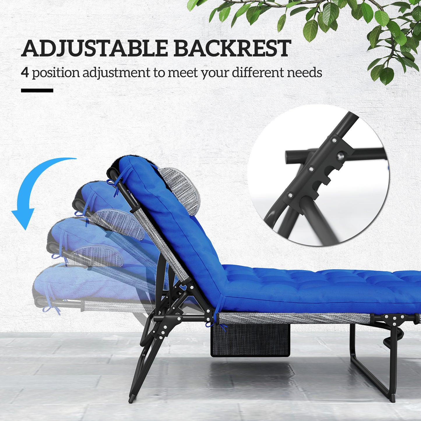 2-Piece Folding Lounge Chairs with Adjustable Backrest, Tanning Chair with Cushion, Side Pocket, Headrest, Beige