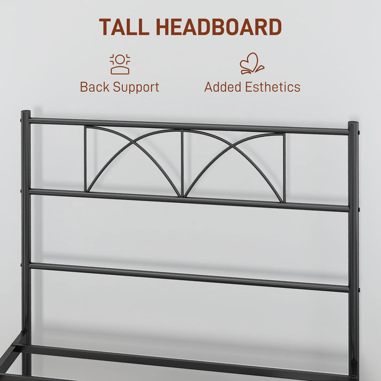 Metal Twin Platform Bed with Headboard and Storage - Black