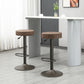 Modern Adjustable Bar Stools Set of 2, Swivel Barstool with Footrest, PU Leather Round Top for Kitchen, Brown