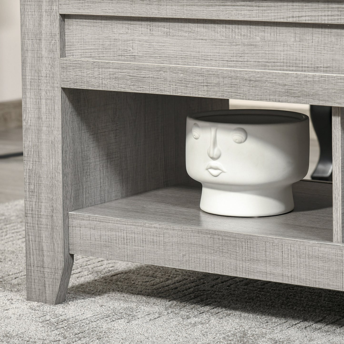 Lift Top Coffee Table with Hidden Storage Compartment and Open Shelves, Lift Tabletop Pop-Up Center Table for Living Room, Light Grey