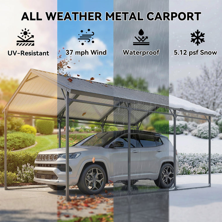 10' x 15' Heavy-Duty Metal Carport with Reinforced Steel Frame