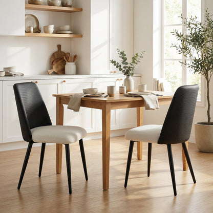 Upholstered Dining Chairs Set of 2 with Steel Legs - Black