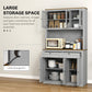 71" Pantry Cabinet with Microwave Space, Buffet with Hutch, 2 Drawers, Adjustable Shelves and Glass Doors, Grey
