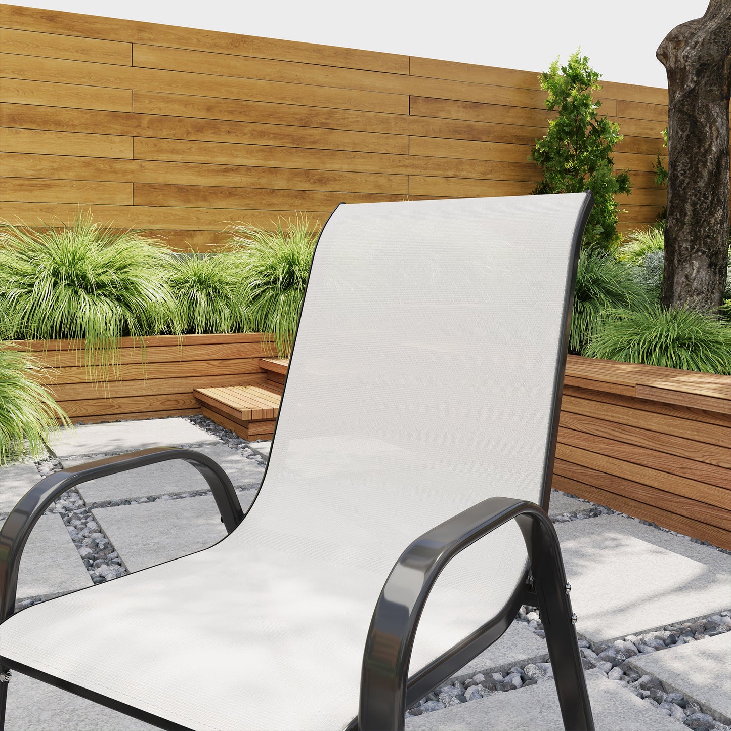 Set of 2 Outdoor Dining Chairs, Stackable Lawn Chairs with High Back, Breathable Mesh Seat for Garden Porch, Black