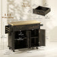 Kitchen Island with Storage, Rolling Trolley Cart with Rubber Wood Top, Spice Rack, Towel Rack, Brown Oak
