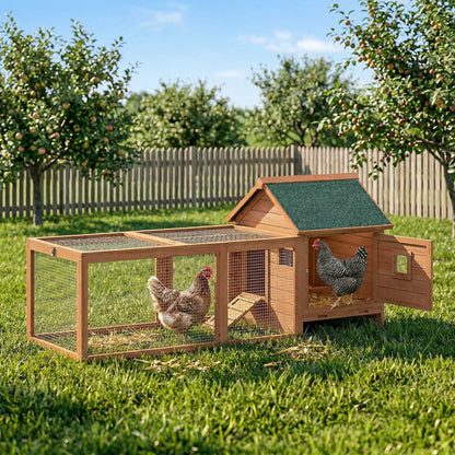 72" Wooden Chicken Coop with Run & Nesting Box