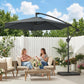 9.7 ft Offset Patio Umbrella with Water/Sand Fillable Weights, Garden Hanging Parasol with Locking Latch, Dark Grey