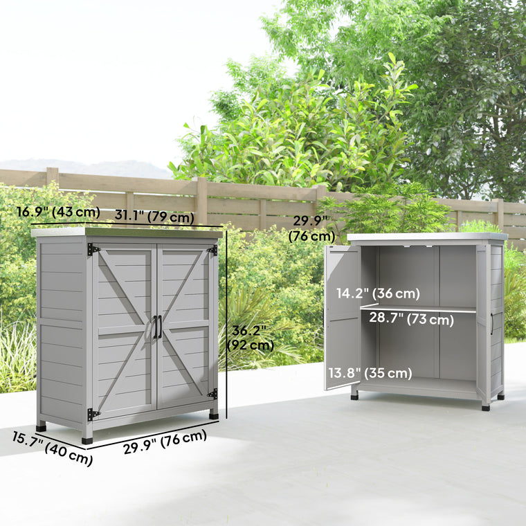 Potting Bench Table with Metal Top and Double Doors