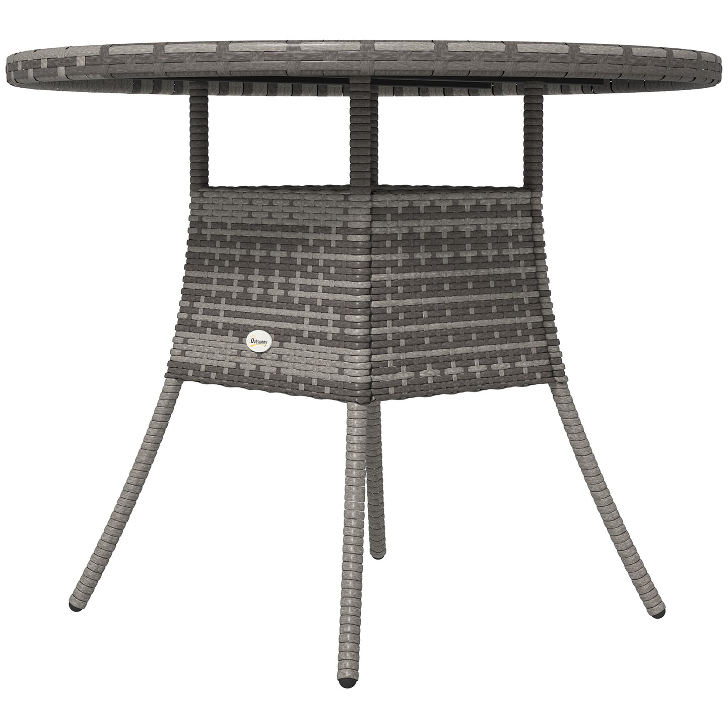 35.4" Outdoor Wicker Dining Table, PE Rattan Patio Furniture with Wood-plastic Composite Top, Grey