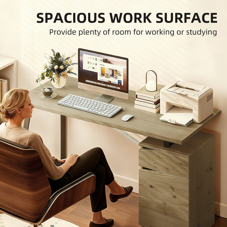 53" Computer Desk with Cabinet and Drawer - Natural Wood