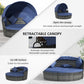 4 Pieces Outdoor Daybed with Retractable Canopy, Wicker Lounger Bed, Conversation Furniture Set, Dark Blue