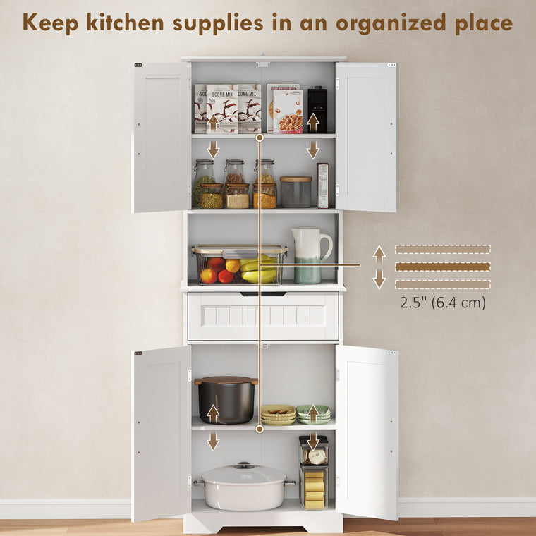 68" Kitchen Buffet with Hutch and 4 Doors - White