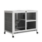 Indoor Rabbit Hutch with Wheels, Bunny Cage Guinea Pig House W/ Top Access, Ramp, Pull Out Tray, Grey