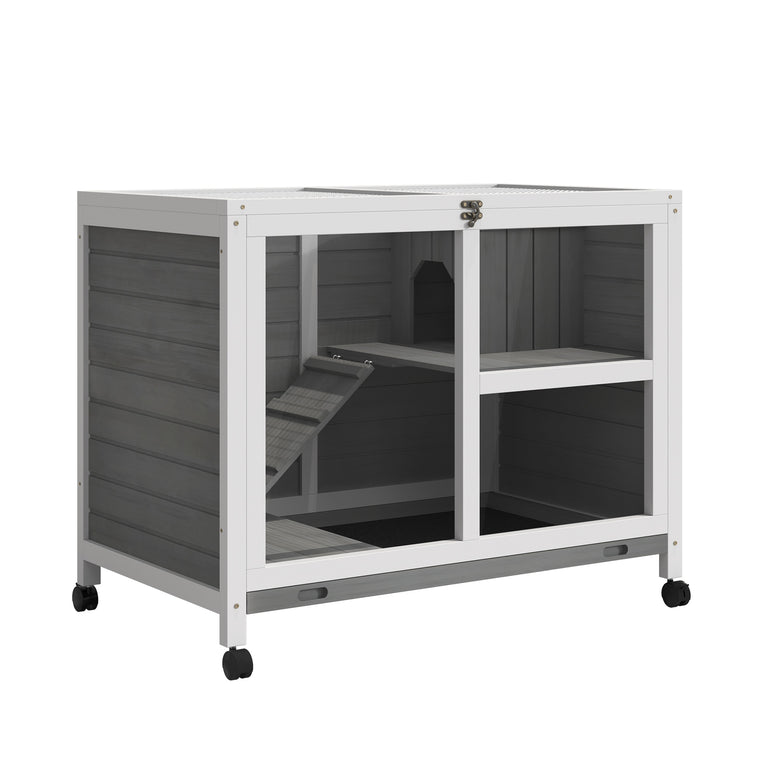 Grey Indoor Rabbit Hutch with Wheels & Top Access