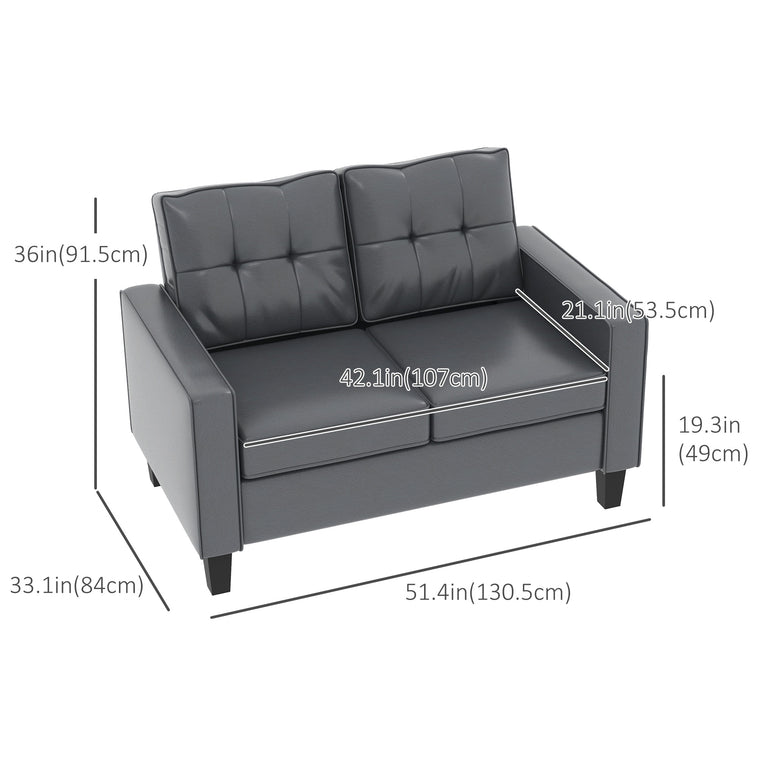 51" PU Leather Tufted Loveseat - Grey