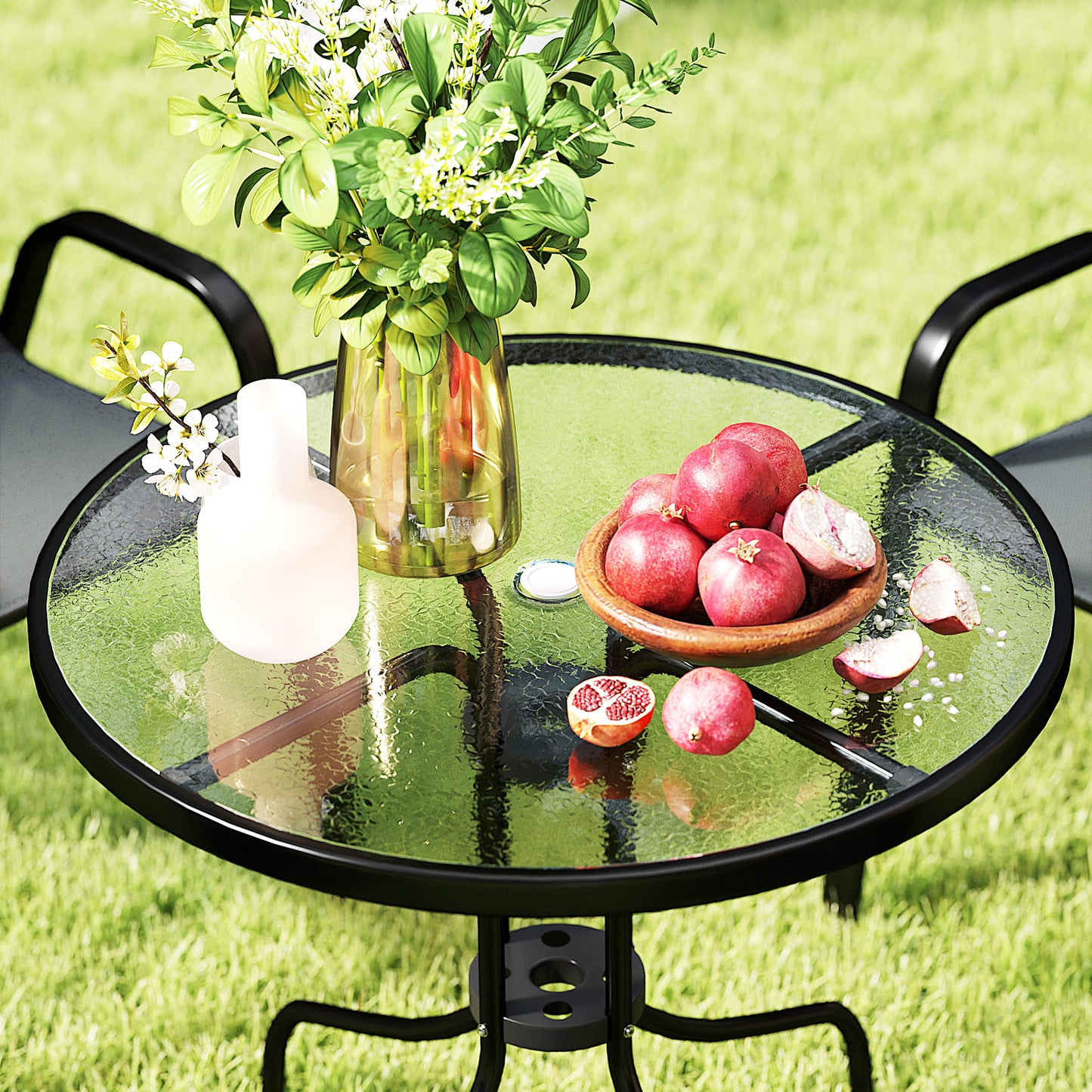 Five-Piece Steel Patio Set, with Glass-Top Table - Dark Grey