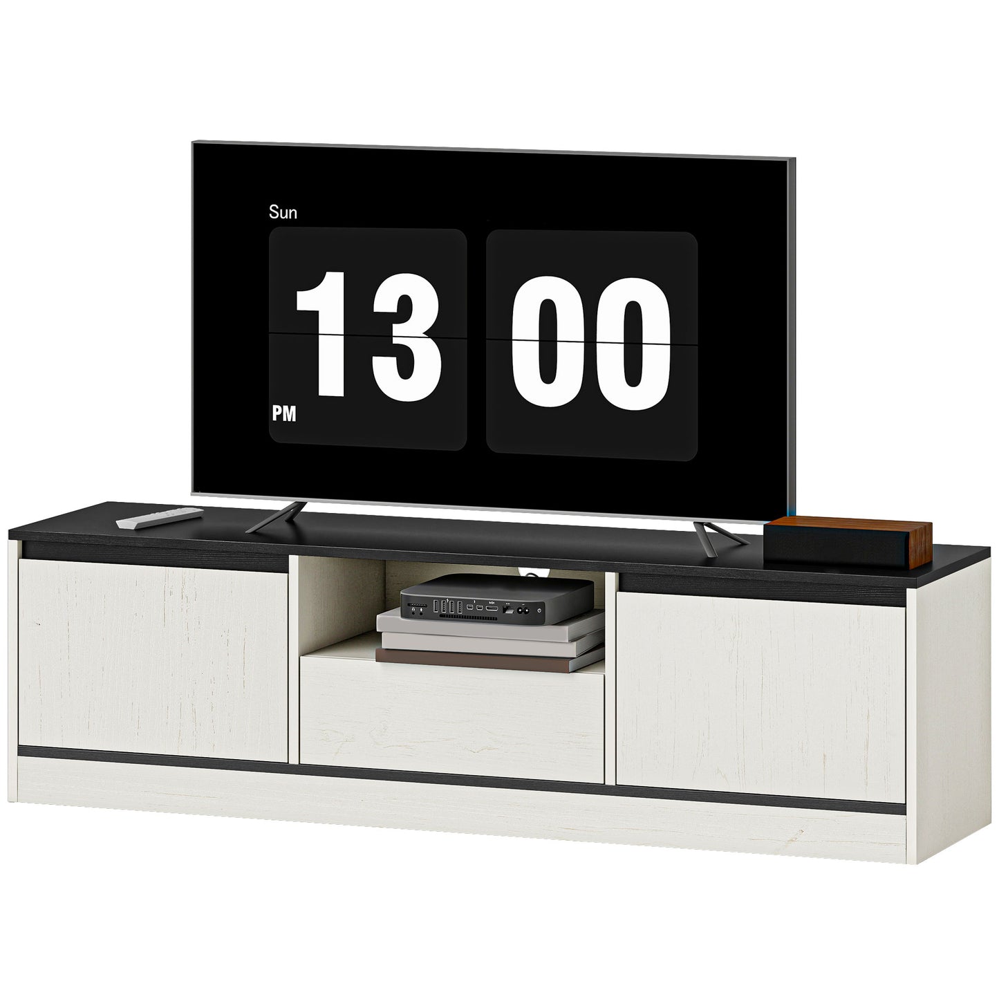TV Stand for 55-60 Inch TV, Entertainment Center w/ Cabinets, Shelf, Drawer and Cable Management for Living Room, White