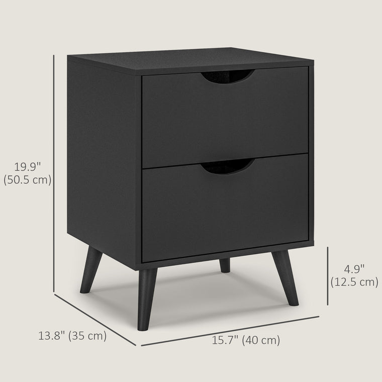2-Drawer Nightstand with Wood Legs - Black
